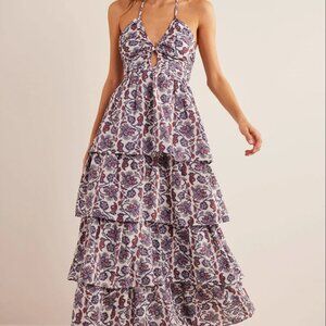 NWT Boden Women's White Ruched Tiered Maxi Dress